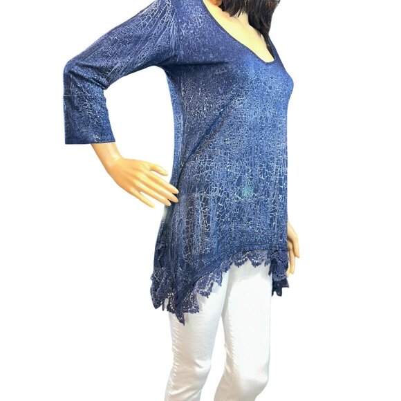 (5 for $25)Ethereal Los Angeles Lace Inset 3/4 Blouse in Blue Size Small - Picture 3 of 9